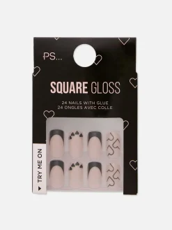 Uñas Postizas Cuadradas Brillantes De PS...