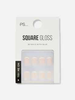 Uñas Postizas Cuadradas Con Manicura Francesa De PS...