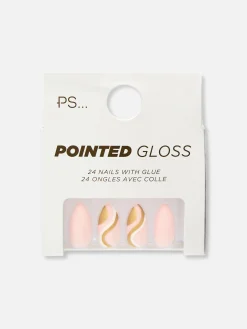 Uñas Postizas Puntiagudas Brillantes De PS...