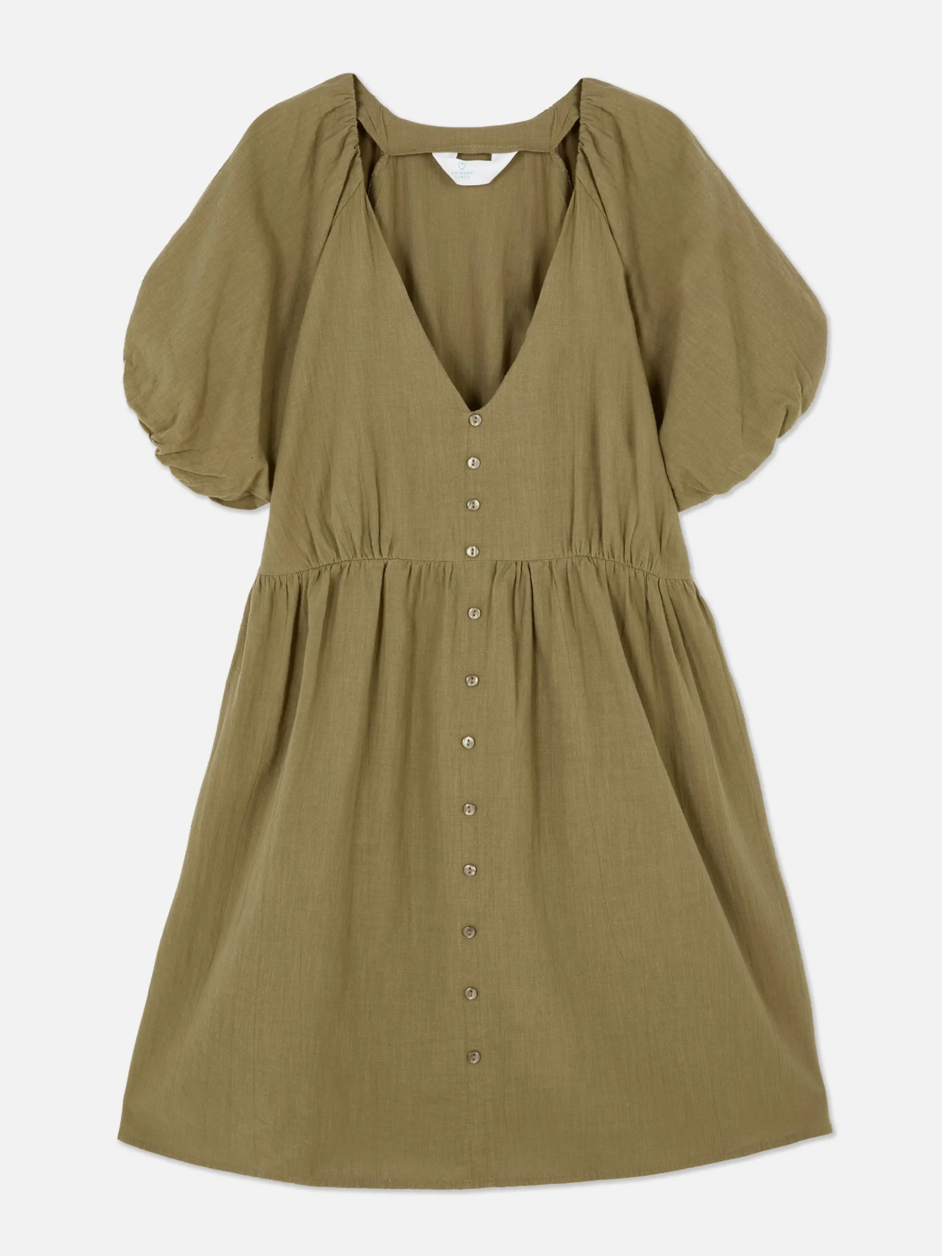 Vestido Con Vuelo, Cuello De Pico Y Mangas Abullonadas