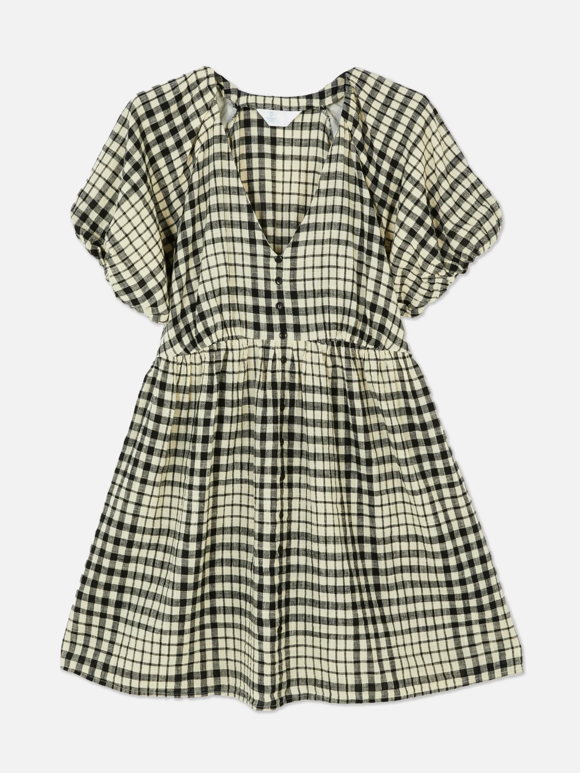 Vestido Con Vuelo, Cuello De Pico Y Mangas Abullonadas