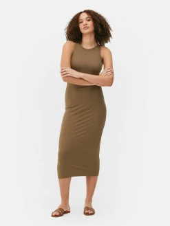 Vestido Midi Acanalado Con Espalda De Nadadora